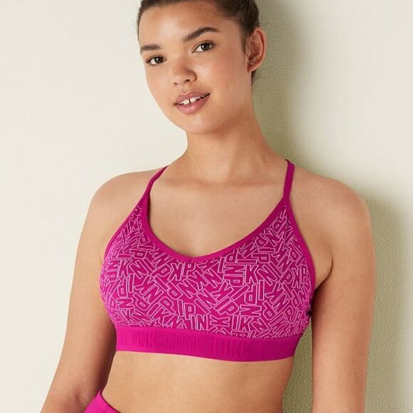 VS PINK ULTIMATE LIGHTLY LINED SPORTS BRA IN  PINK THRILL LOGO - Picture 1 of 6